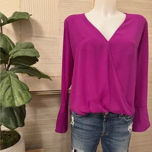 EVEREVE | Cross Front Women’s Blouse with Fluted Sleeve High Low Size Medium